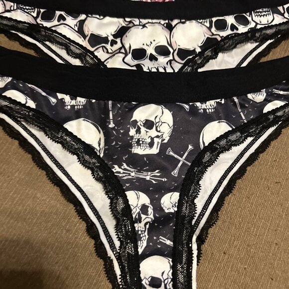 Morvia 3pk lace trim Skater goth Emo Bikini panties Large plus size skull Flower - Picture 2 of 9